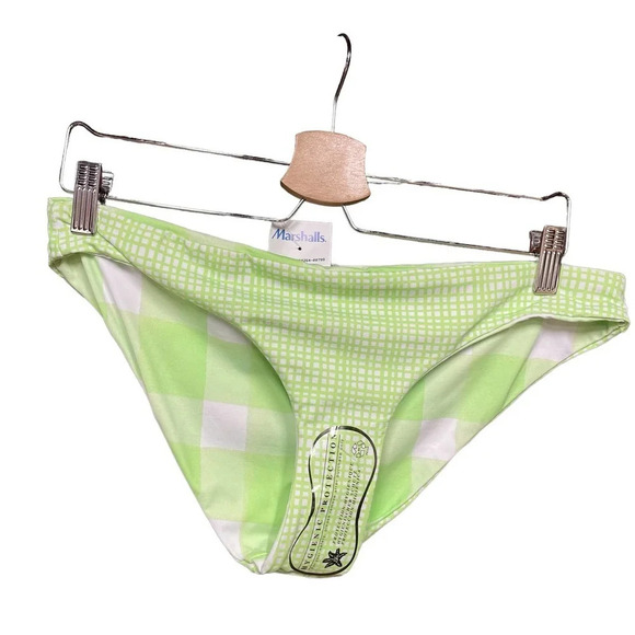 Solid & Striped Lime Green White Plaid Gingham Reversible Bikini Bottom Size XL - Picture 6 of 8